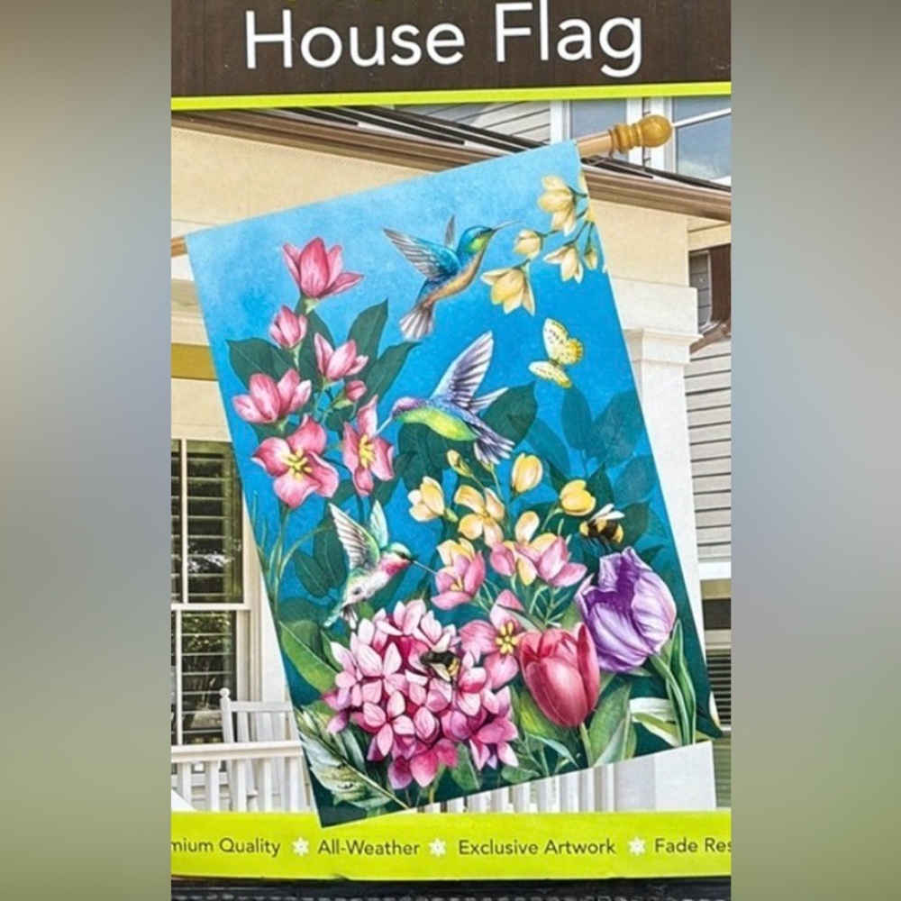 Briarwood Lane Springtime Hummingbird house flag 28 x40 all weather fade resist